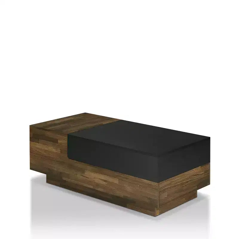 Table basse avec rangement coulissant en caryer clair, style mid-century