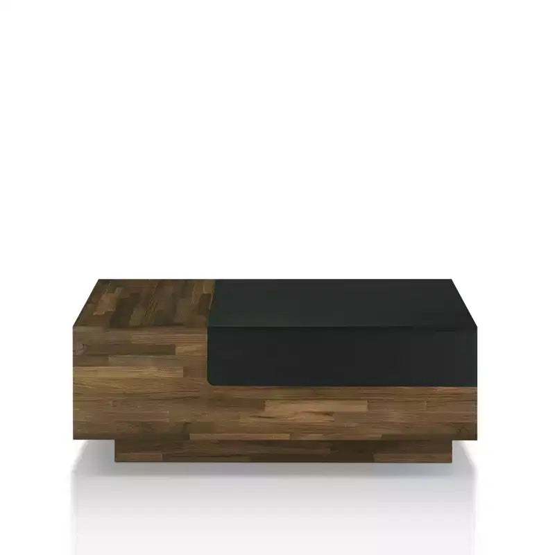 Table basse avec rangement coulissant en caryer clair, style mid-century