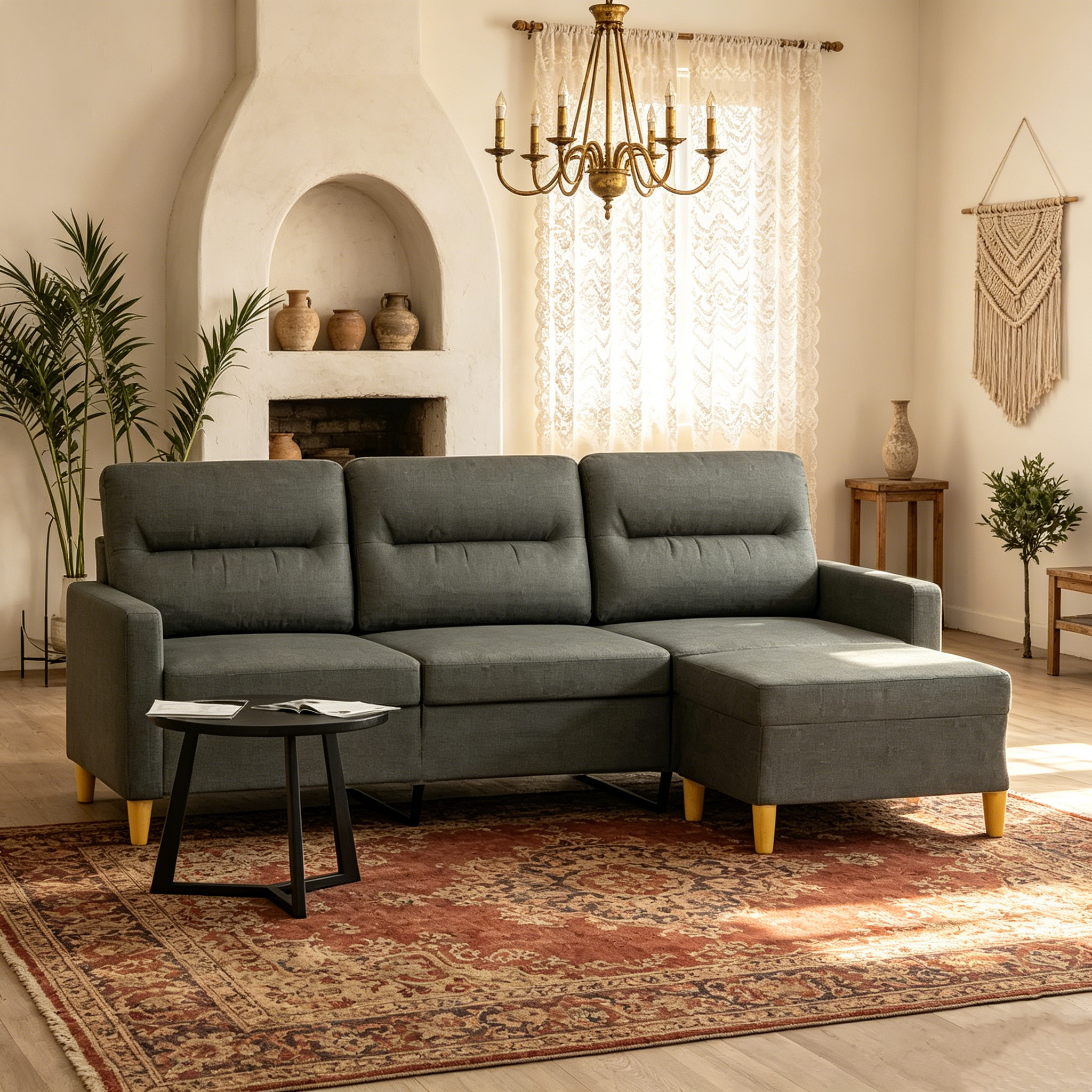 Canapé places avec pouf foncé