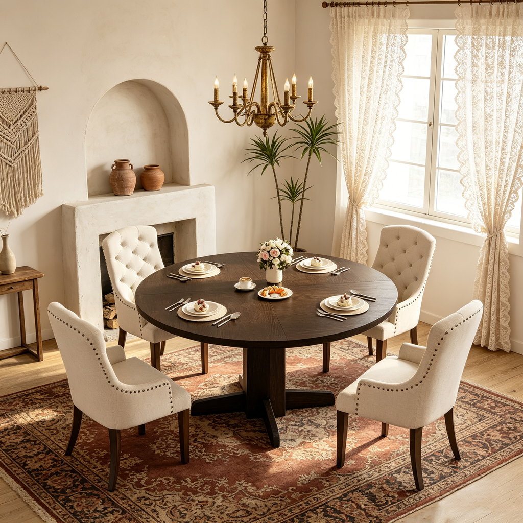 Table à manger ronde, Table à pied central de style fermier