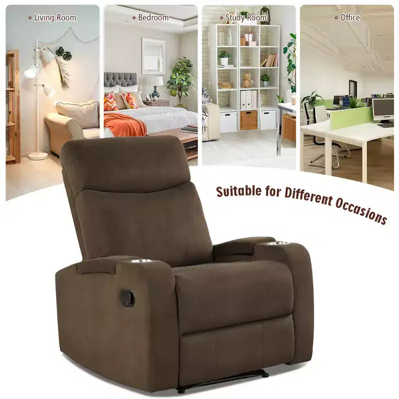 Fauteuil inclinable relaxant à siège unique avec rangement pour accoudoirs et porte-gobelet