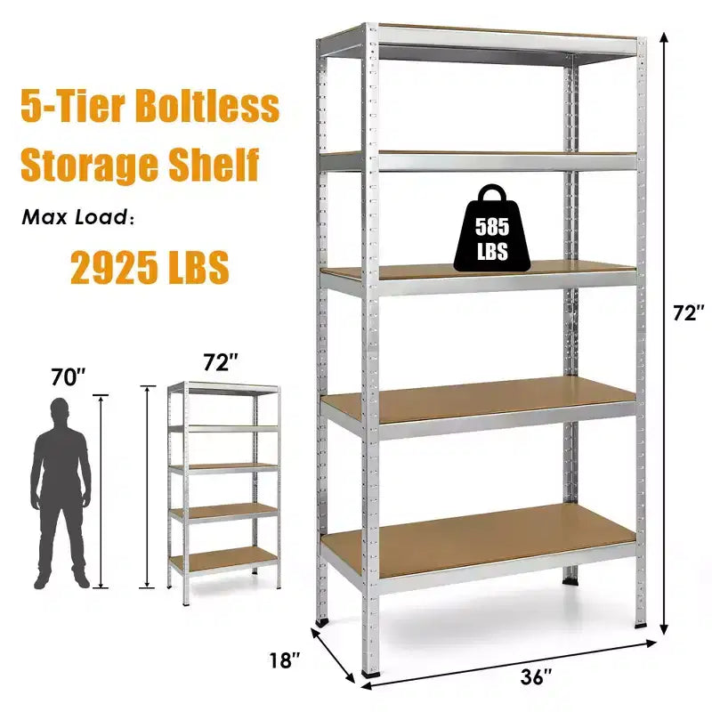 Étagère de Garage en Acier Robuste à 5 Niveaux avec Tablettes Réglables