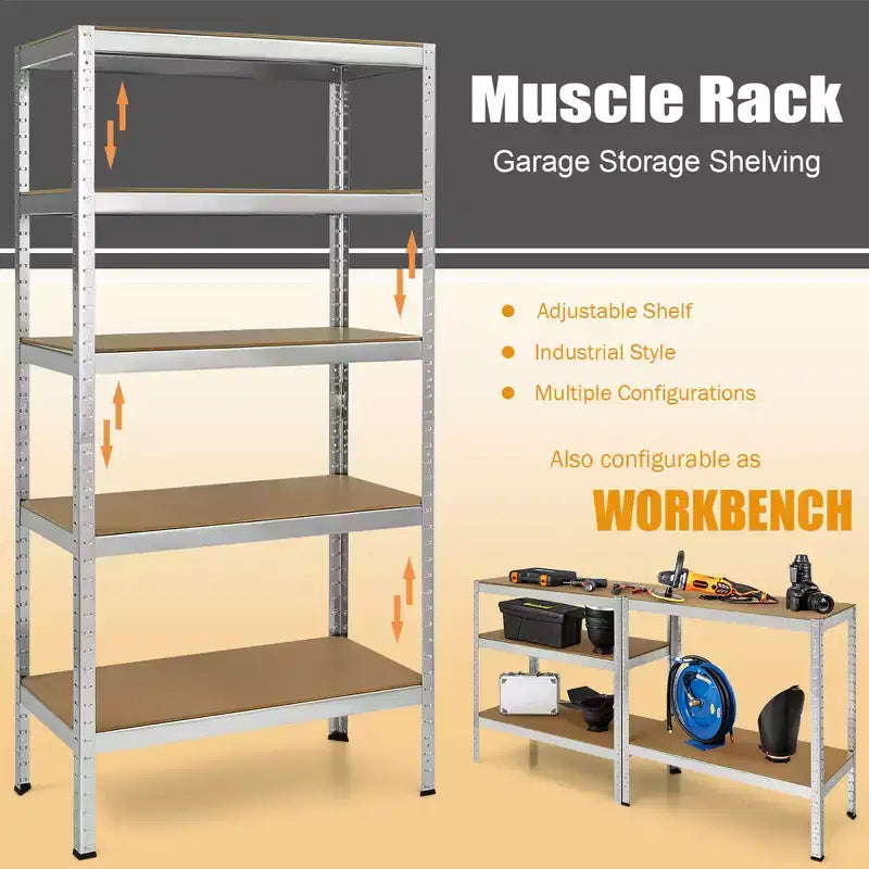Étagère de Garage en Acier Robuste à 5 Niveaux avec Tablettes Réglables