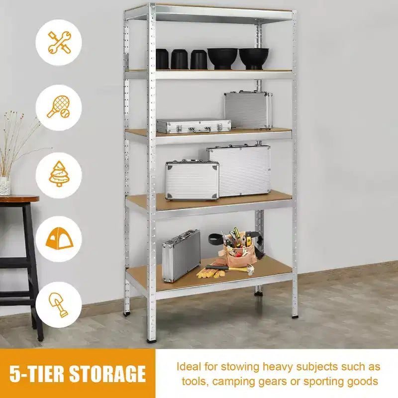 Étagère de Garage en Acier Robuste à 5 Niveaux avec Tablettes Réglables