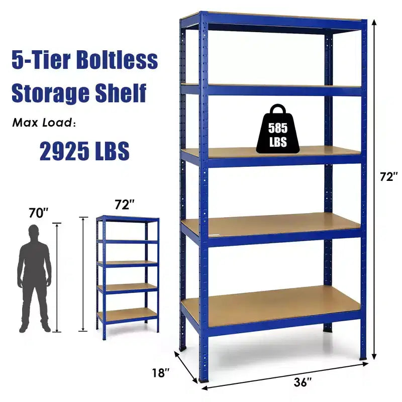 Étagère de Garage en Acier Robuste à 5 Niveaux avec Tablettes Réglables