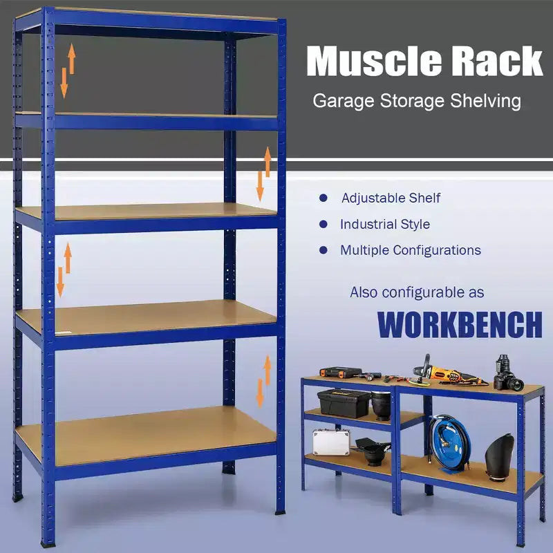 Étagère de Garage en Acier Robuste à 5 Niveaux avec Tablettes Réglables