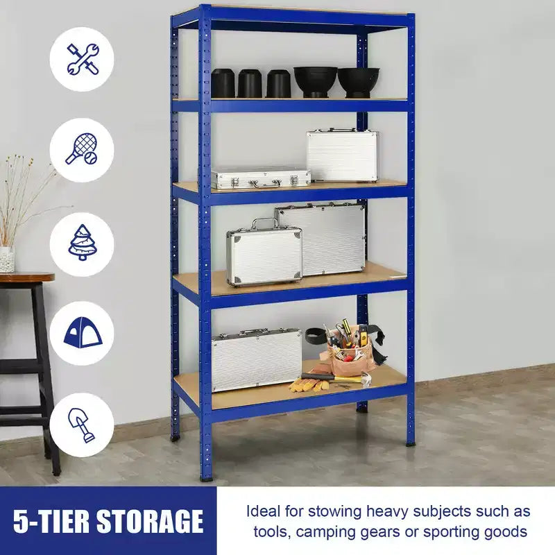 Étagère de Garage en Acier Robuste à 5 Niveaux avec Tablettes Réglables