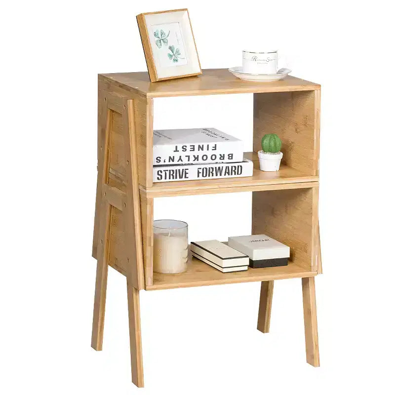 Table de Chevet Empilable en Bambou Table d'Appoint Canapé avec Étagère de Rangement