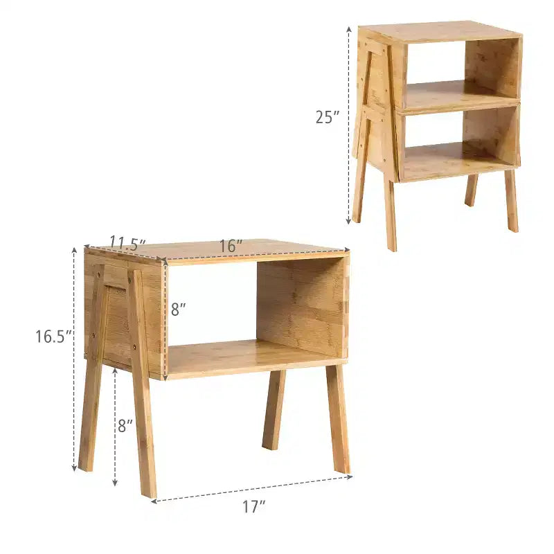 Table de Chevet Empilable en Bambou Table d'Appoint Canapé avec Étagère de Rangement