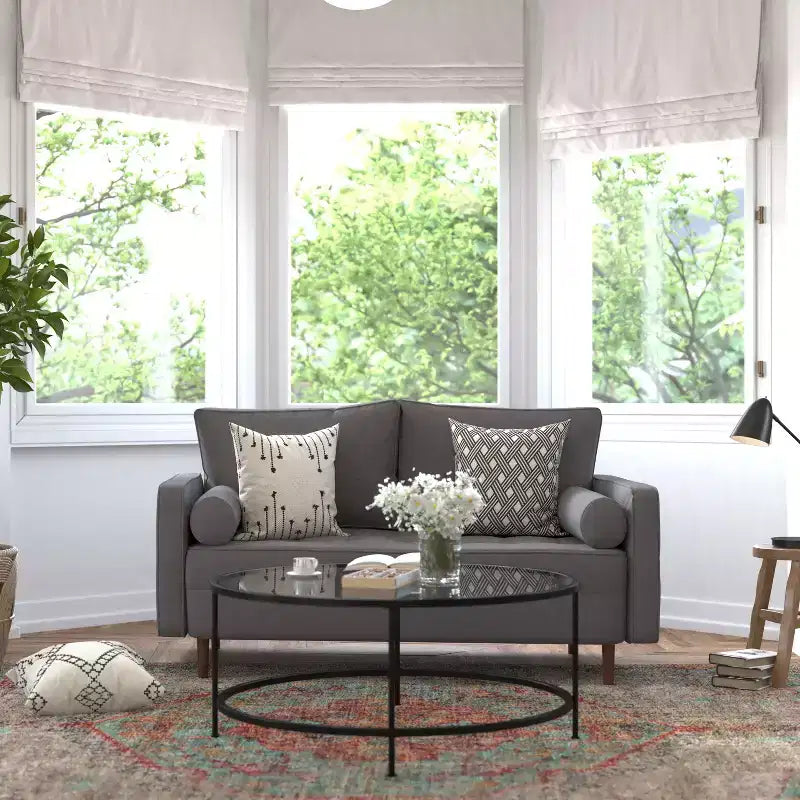 Canapé Loveseat Moderne avec Revêtement Capitonnage et Pieds en Bois Massif