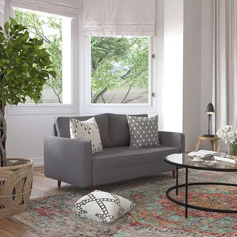 Canapé Loveseat Moderne avec Revêtement Capitonnage et Pieds en Bois Massif