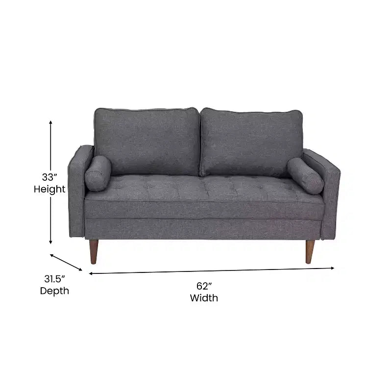 Canapé Loveseat Moderne avec Revêtement Capitonnage et Pieds en Bois Massif