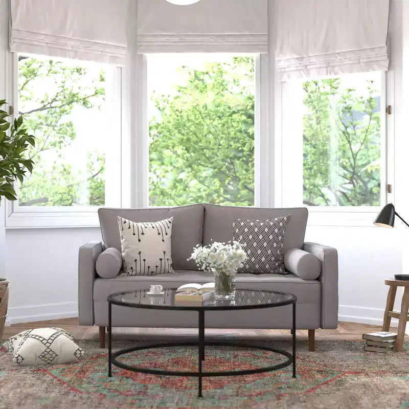 Canapé Loveseat Moderne avec Revêtement Capitonnage et Pieds en Bois Massif