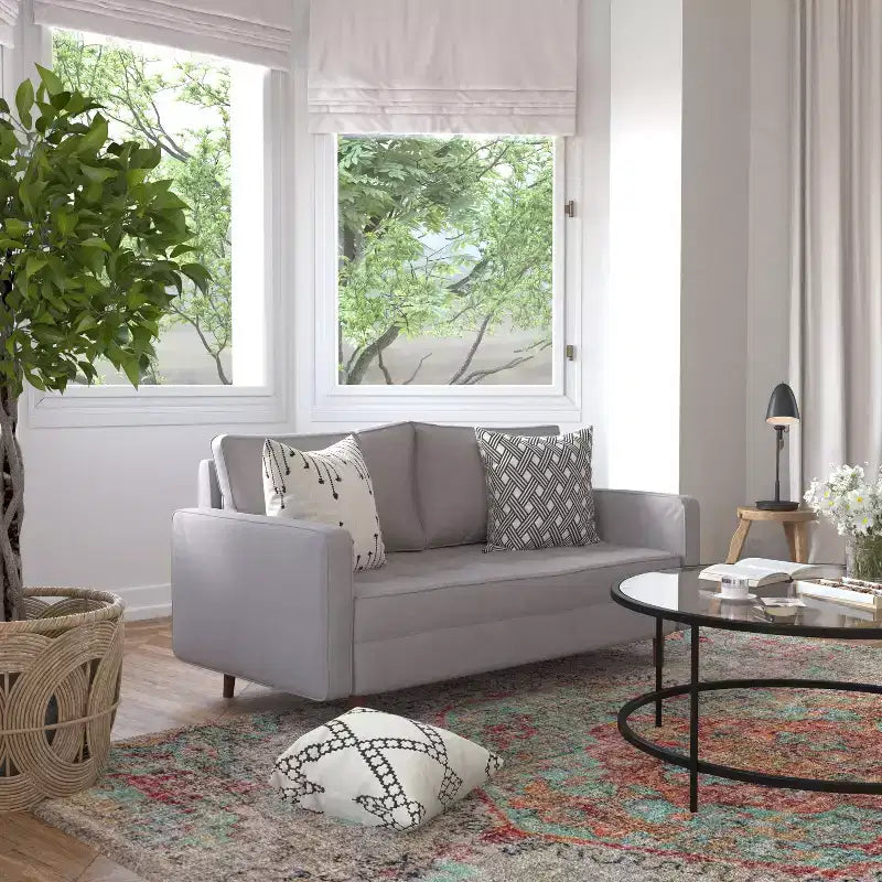 Canapé Loveseat Moderne avec Revêtement Capitonnage et Pieds en Bois Massif