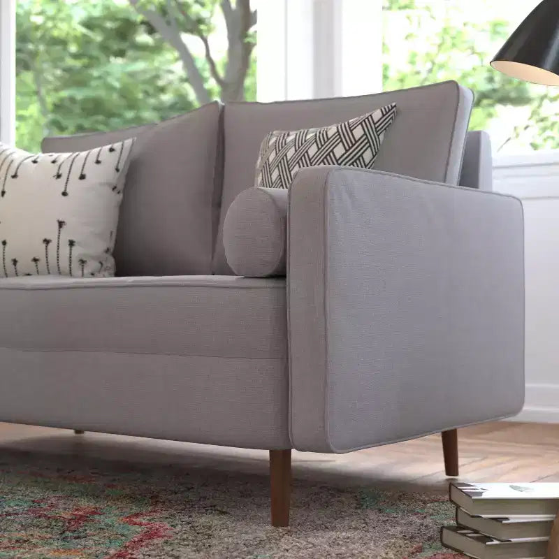 Canapé Loveseat Moderne avec Revêtement Capitonnage et Pieds en Bois Massif