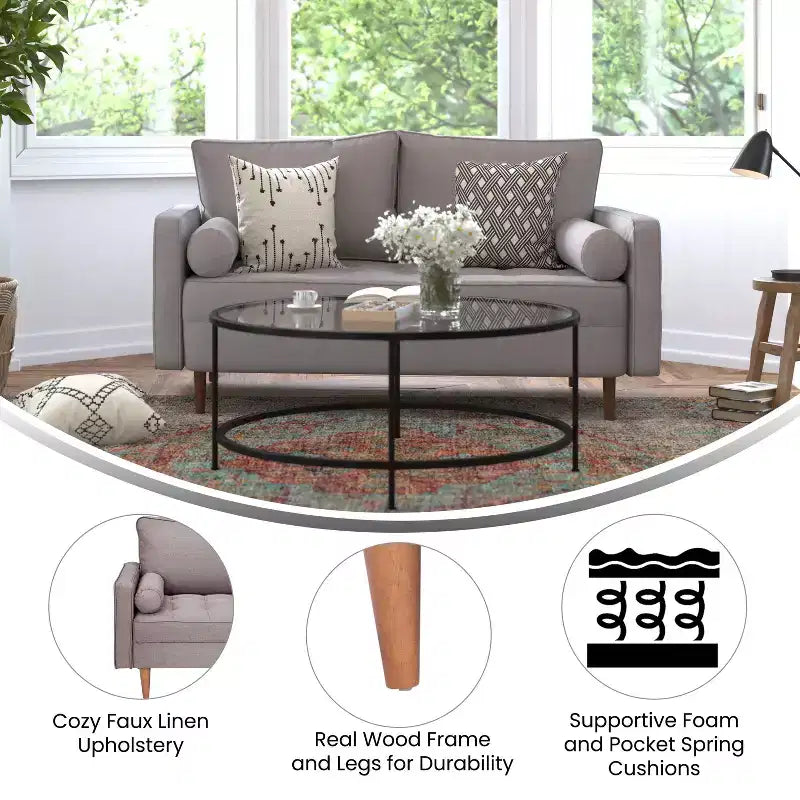 Canapé Loveseat Moderne avec Revêtement Capitonnage et Pieds en Bois Massif