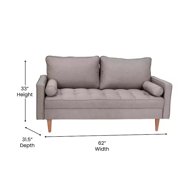 Canapé Loveseat Moderne avec Revêtement Capitonnage et Pieds en Bois Massif