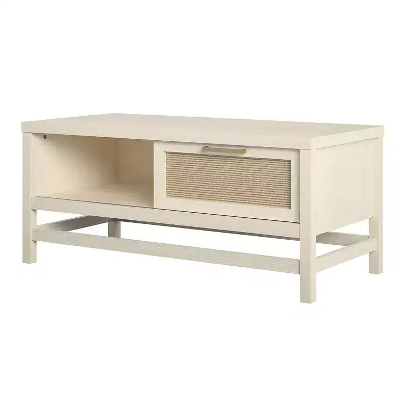 Table basse, chêne ivoire et rotin synthétique