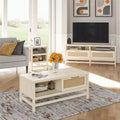 Table basse, chêne ivoire et rotin synthétique