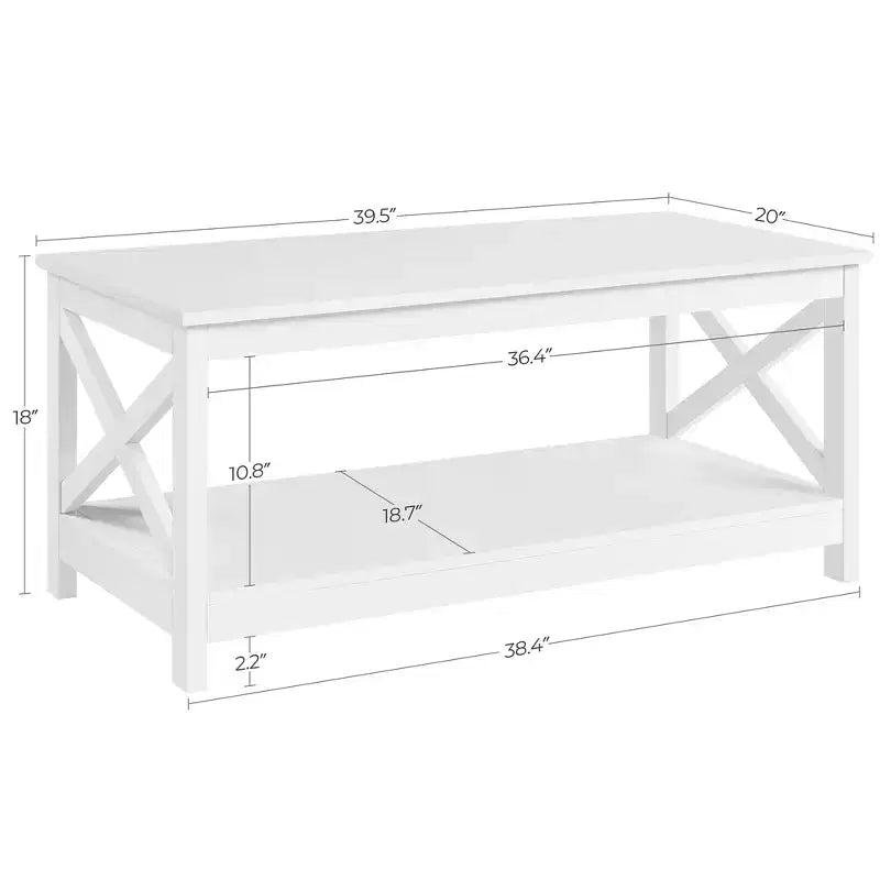 Table basse à 2 niveaux en bois avec étagère de rangement