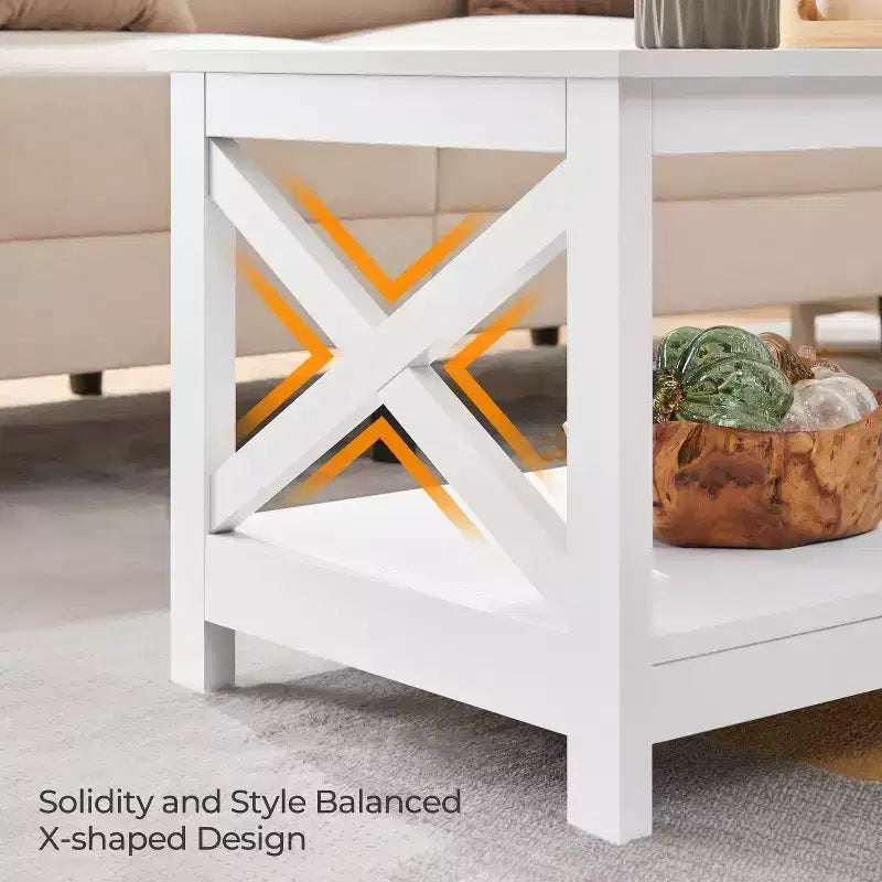 Table basse à 2 niveaux en bois avec étagère de rangement