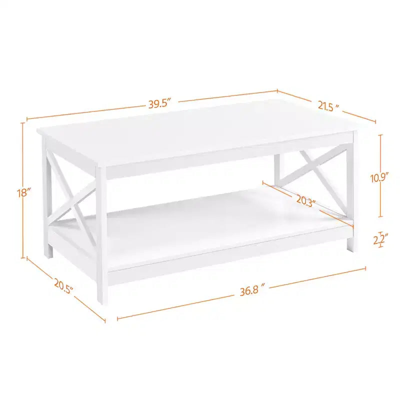 Table basse à 2 niveaux en bois avec étagère de rangement