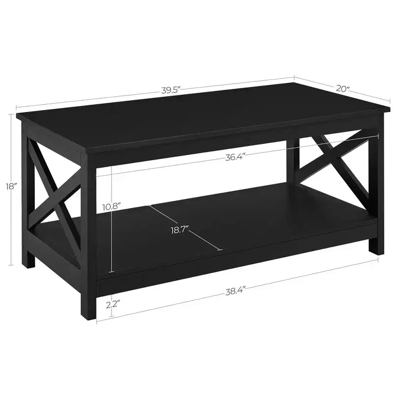 Table basse à 2 niveaux en bois avec étagère de rangement