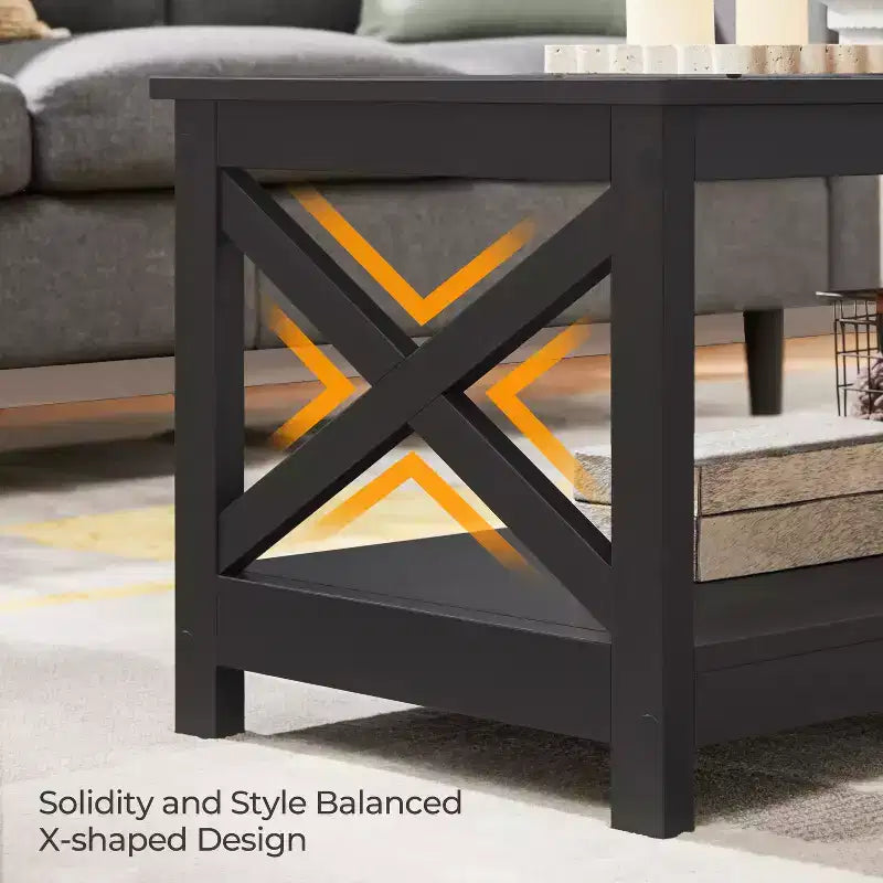 Table basse à 2 niveaux en bois avec étagère de rangement