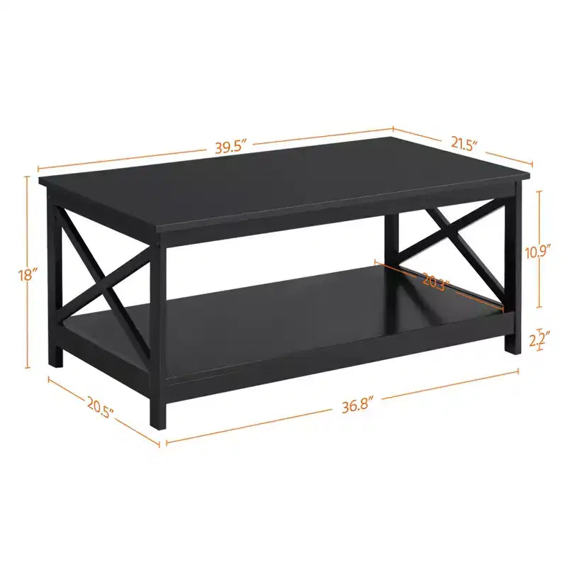 Table basse à 2 niveaux en bois avec étagère de rangement