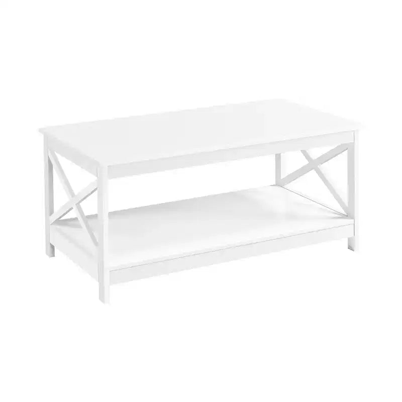 Table basse à 2 niveaux en bois avec étagère de rangement