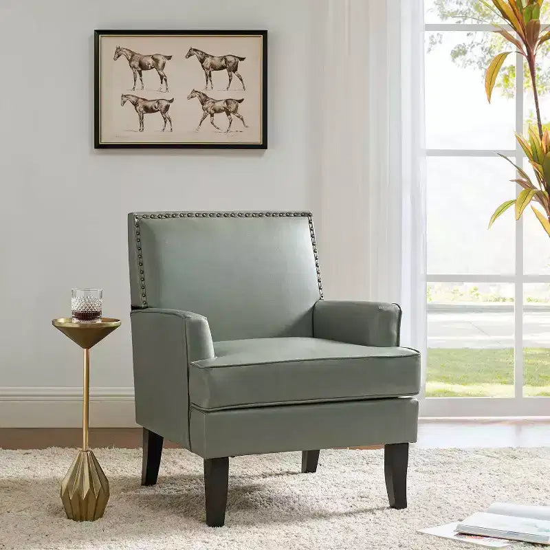 Fauteuil d'appoint rembourré en bois, couleur Céladon