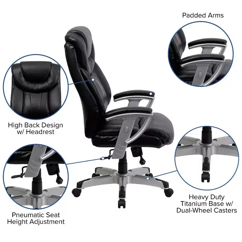 Chaise de bureau ergonomique à dossier haut pour personnes de grande taille et fortes
