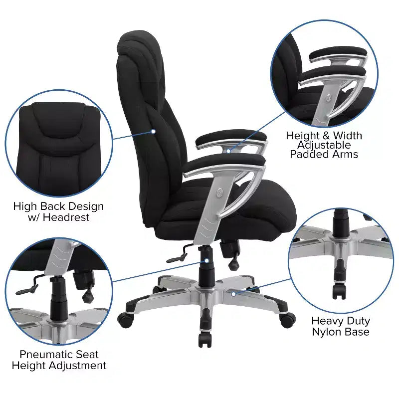 Chaise de bureau ergonomique à dossier haut pour personnes de grande taille et fortes