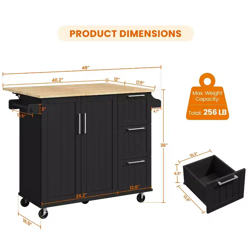 Îlot de cuisine roulant avec armoire de rangement