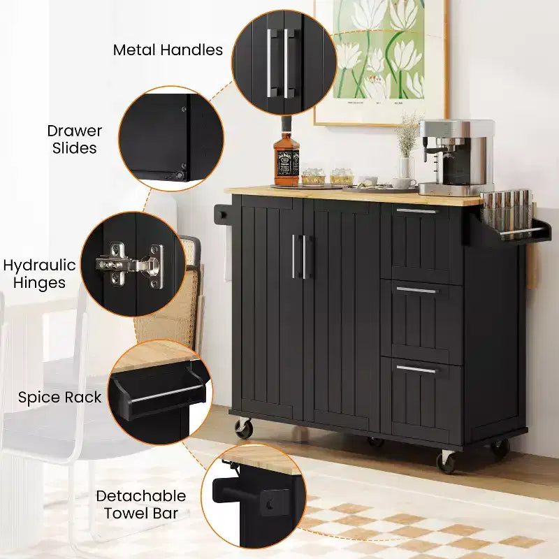 Îlot de cuisine roulant avec armoire de rangement