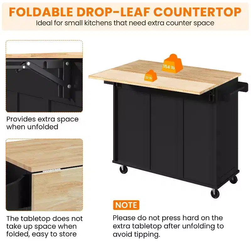 Îlot de cuisine roulant avec armoire de rangement