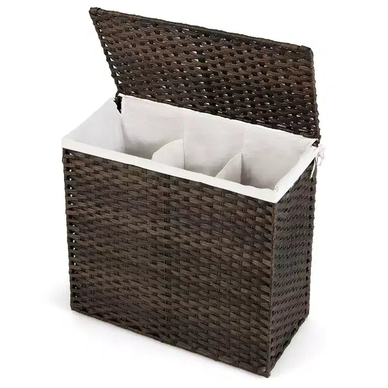 Panier à linge en rotin PE à 3 sections avec poignée