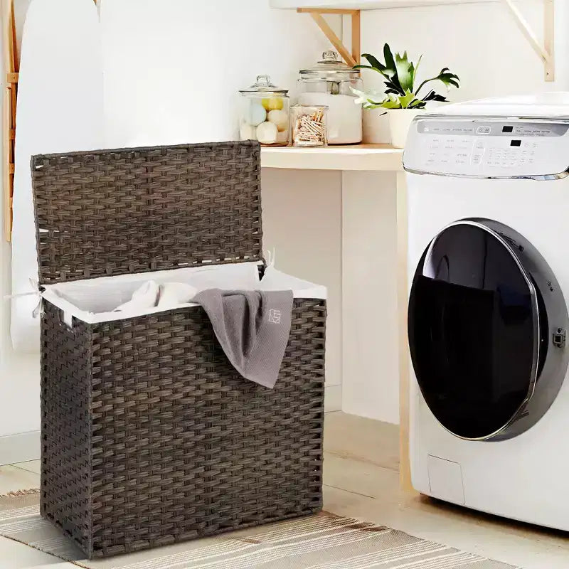 Panier à linge en rotin PE à 3 sections avec poignée