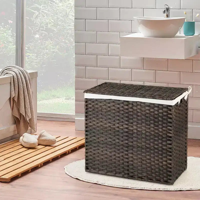 Panier à linge en rotin PE à 3 sections avec poignée