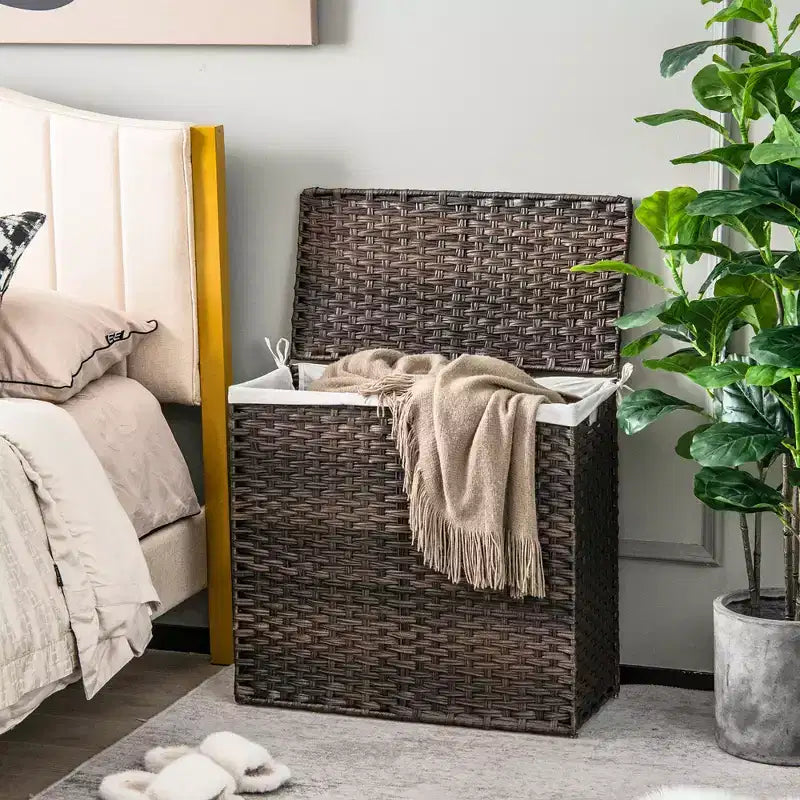 Panier à linge en rotin PE à 3 sections avec poignée