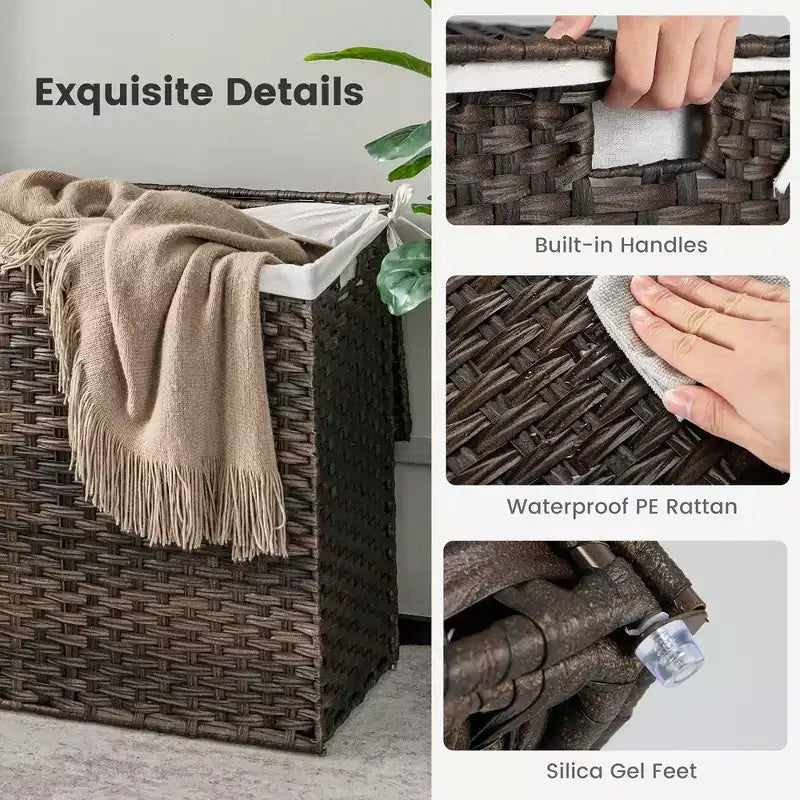 Panier à linge en rotin PE à 3 sections avec poignée