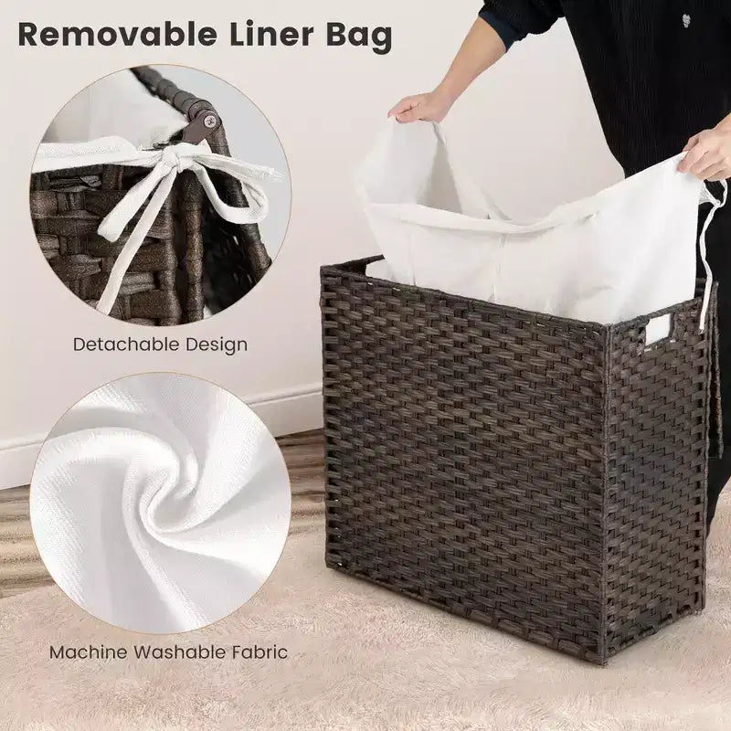 Panier à linge en rotin PE à 3 sections avec poignée
