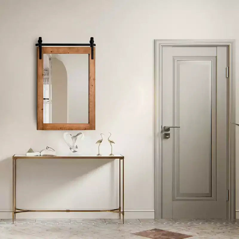 Miroir mural décoratif, miroir de courtoisie, cadre en bois, style porte de grange, marron