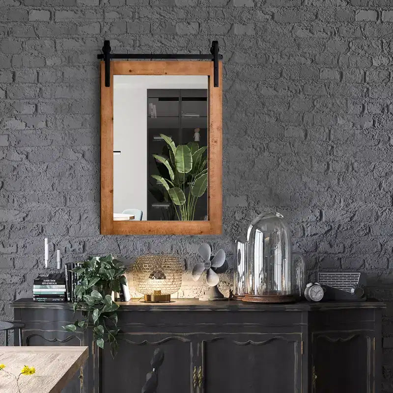 Miroir mural décoratif, miroir de courtoisie, cadre en bois, style porte de grange, marron