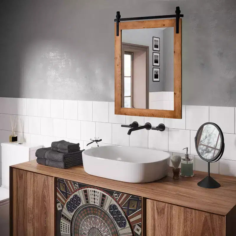 Miroir mural décoratif, miroir de courtoisie, cadre en bois, style porte de grange, marron