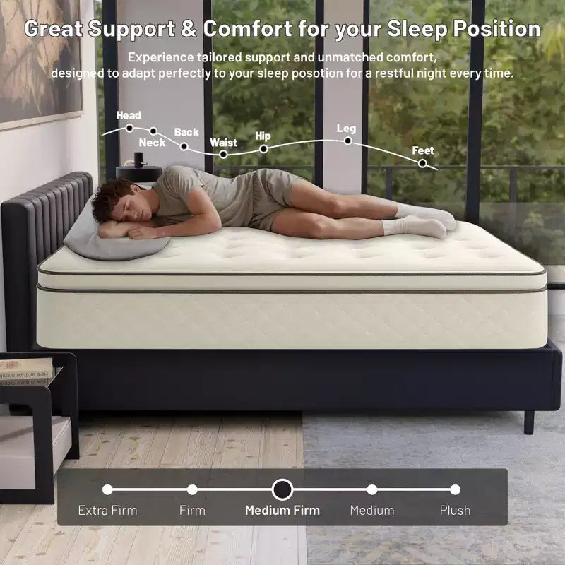 Matelas hybride simple face à plateau-coussin et fermeté moyenne