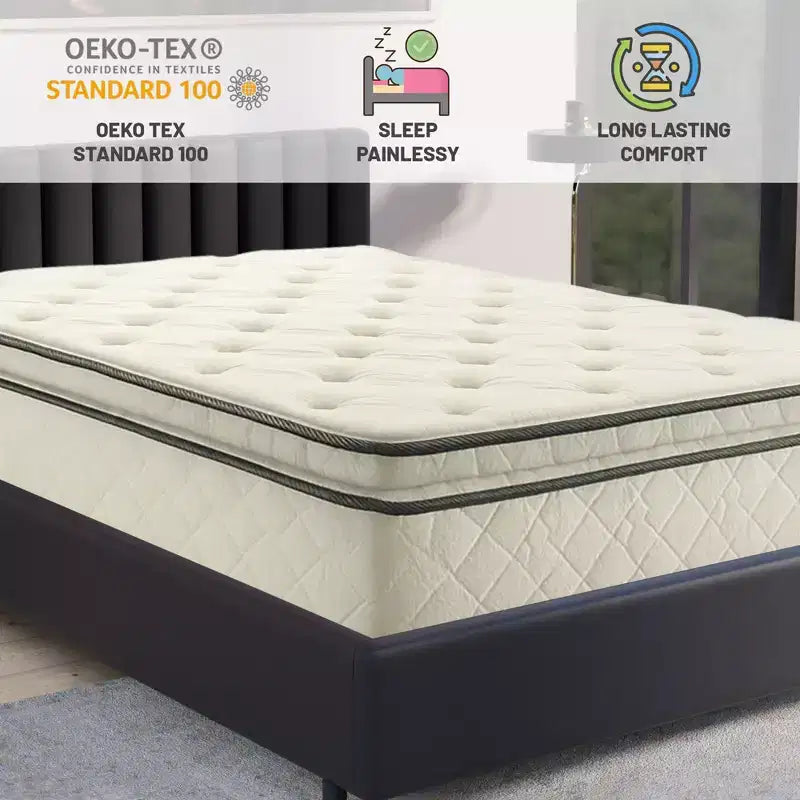 Matelas hybride simple face à plateau-coussin et fermeté moyenne