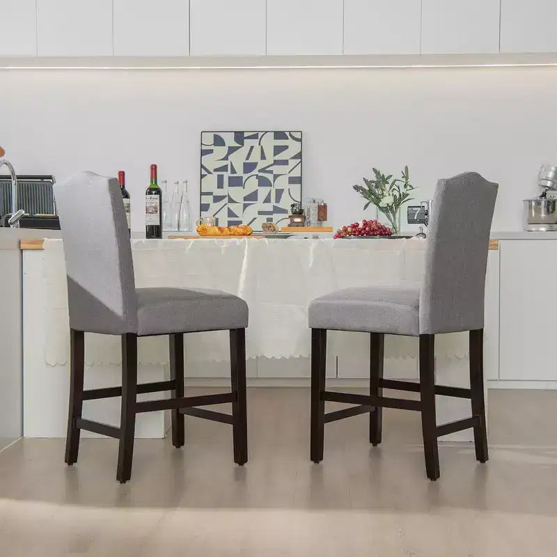Tabourets de bar rembourrés, chaises hauteur comptoir avec pieds en bois d'hévéa