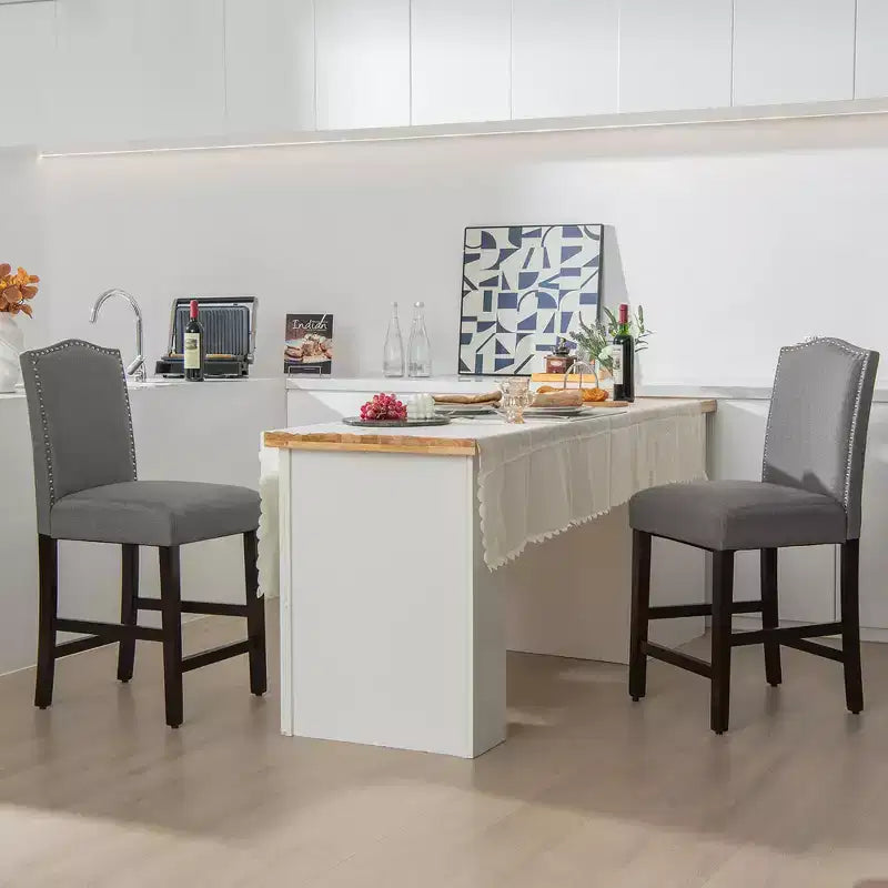 Tabourets de bar rembourrés, chaises hauteur comptoir avec pieds en bois d'hévéa