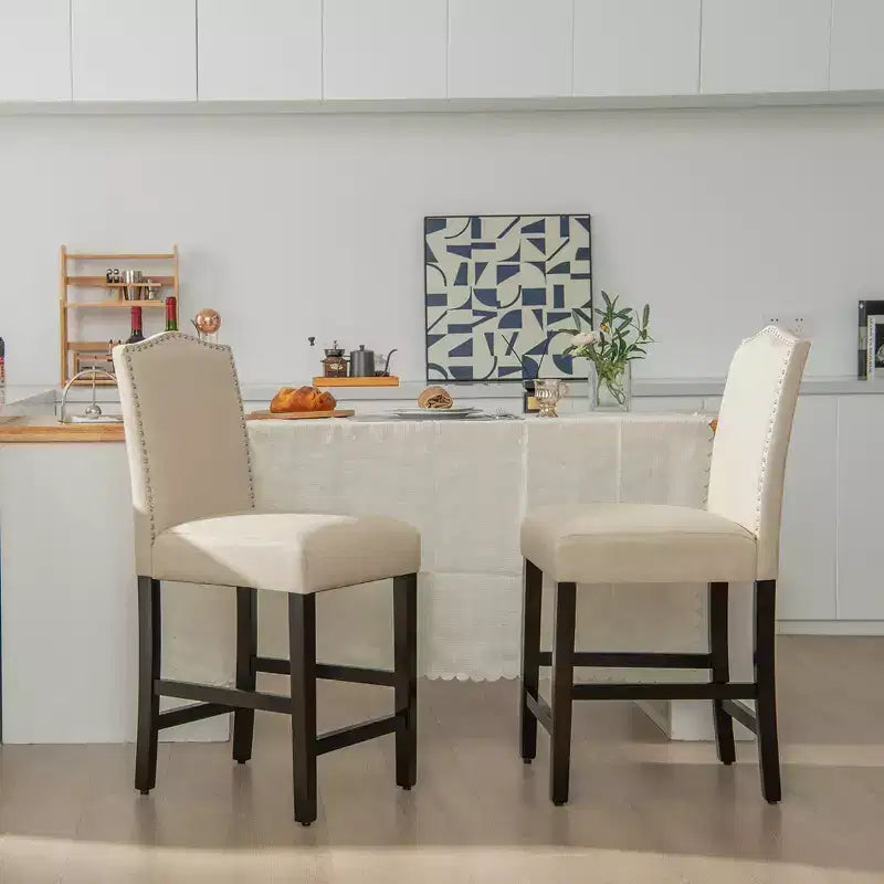 Tabourets de bar rembourrés, chaises hauteur comptoir avec pieds en bois d'hévéa